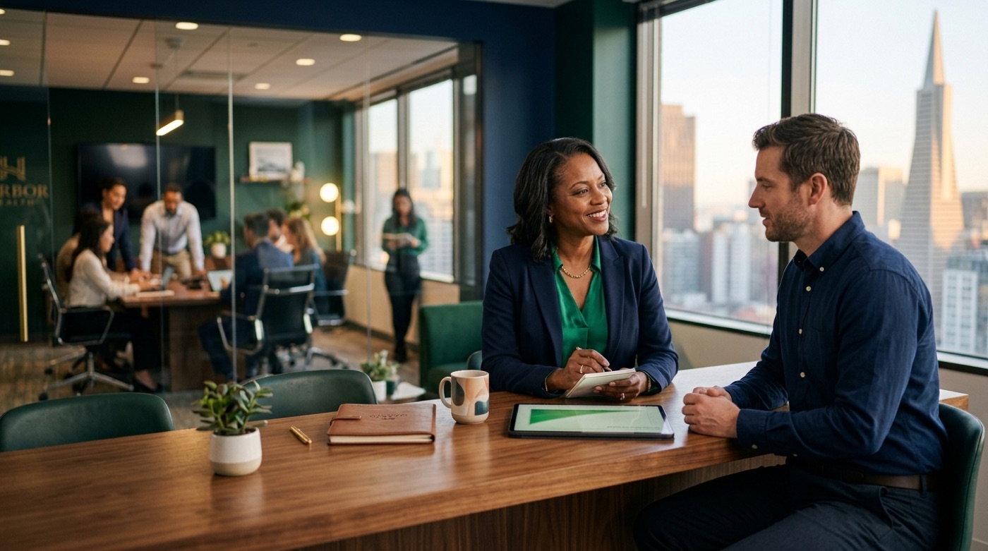 A couple planning retirement with a financial advisor at a warm table